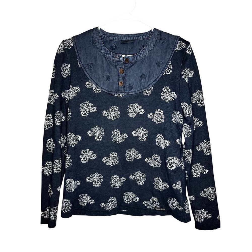 Blue Willi’s Scandi Danish Denim Yoke Thick Cotton Jaquard Top M